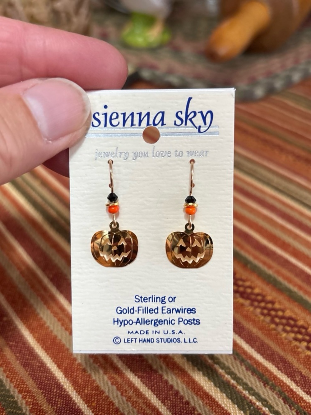 Sienna Sky Gold Pumpkin Jack-o'-Lantern Earrings with Orange Beads